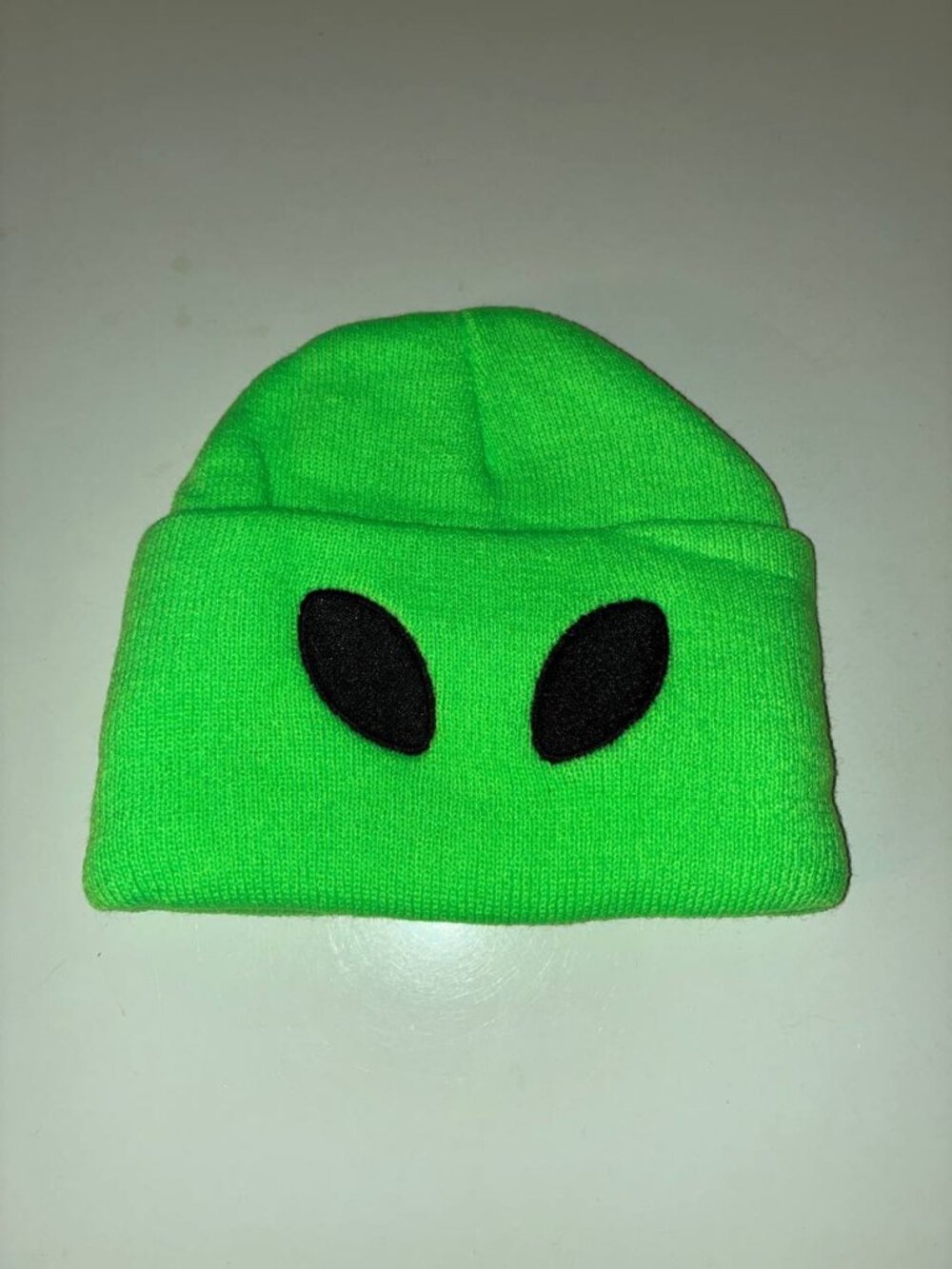 Neon Green Alien Eyes Beanie - New One Size Fits Most